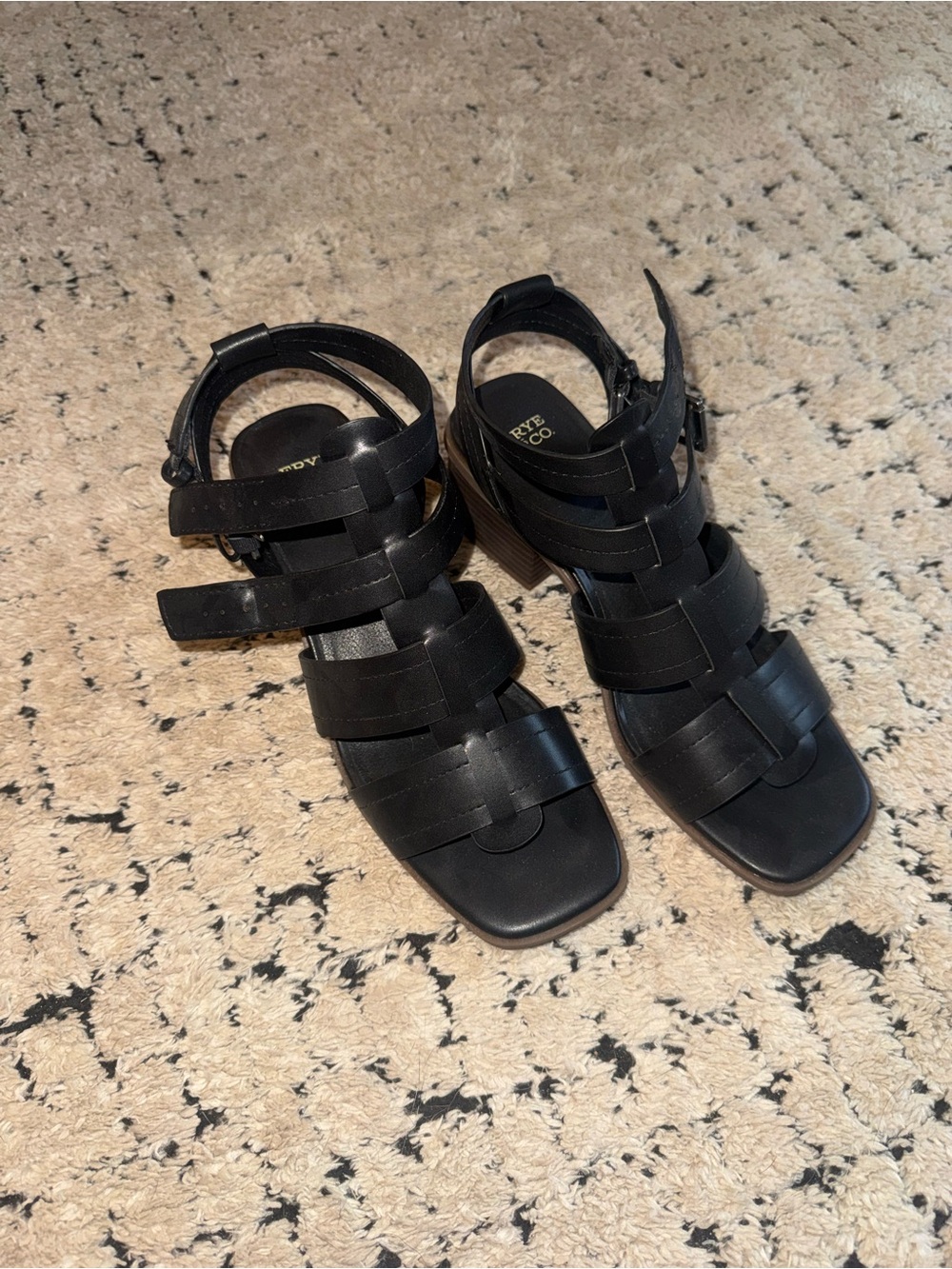 FRYE AND CO. Black Strappy Block Heel Sandals